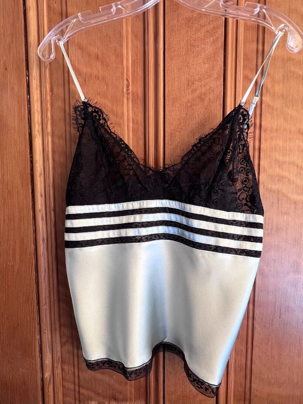 Vintage Morgan Taylor Celadon Silver Lace Satin Cami Top M